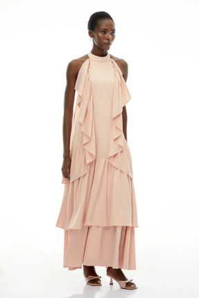 Ambre Pink Ruched Sleeveless Maxi Dress
