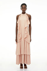 Ambre Pink Ruched Sleeveless Maxi Dress