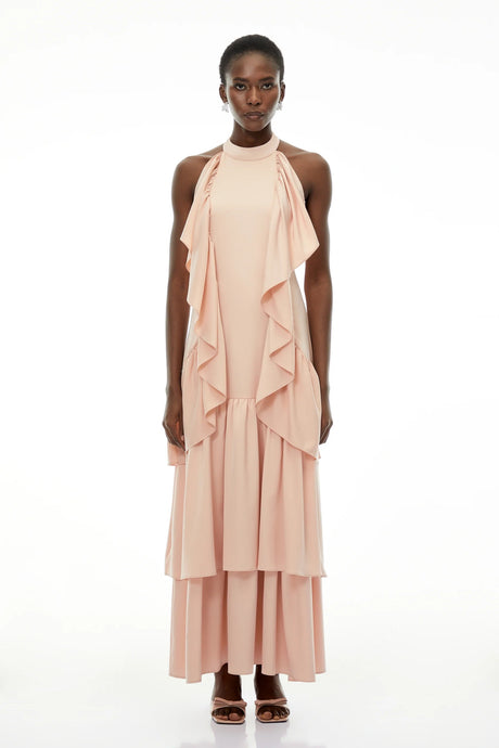 Ambre Pink Ruched Sleeveless Maxi Dress