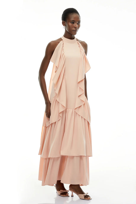 Ambre Pink Ruched Sleeveless Maxi Dress