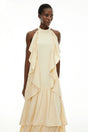 Ambre Yellow Ruched Sleeveless Maxi Dress
