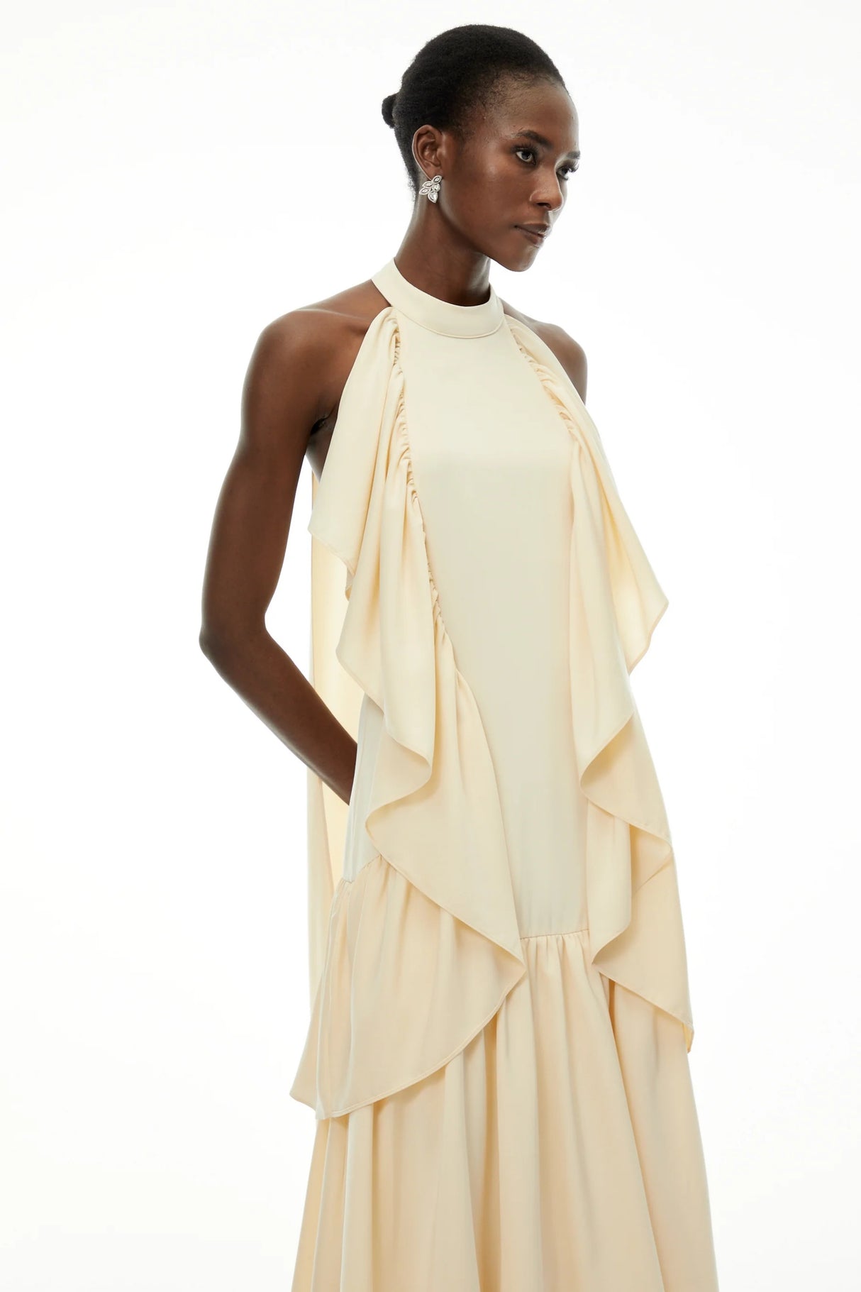 Ambre Yellow Ruched Sleeveless Maxi Dress