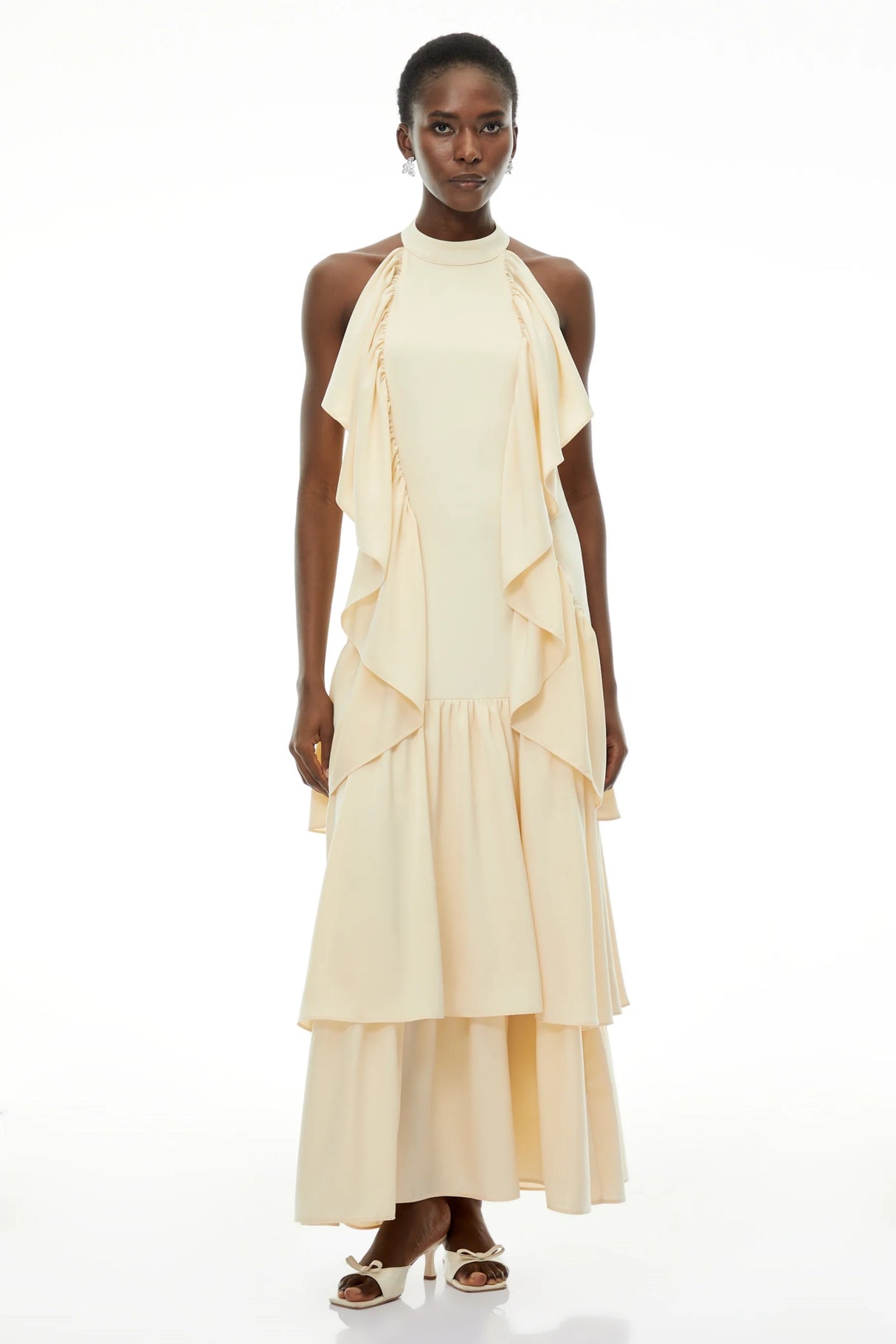 Ambre Yellow Ruched Sleeveless Maxi Dress