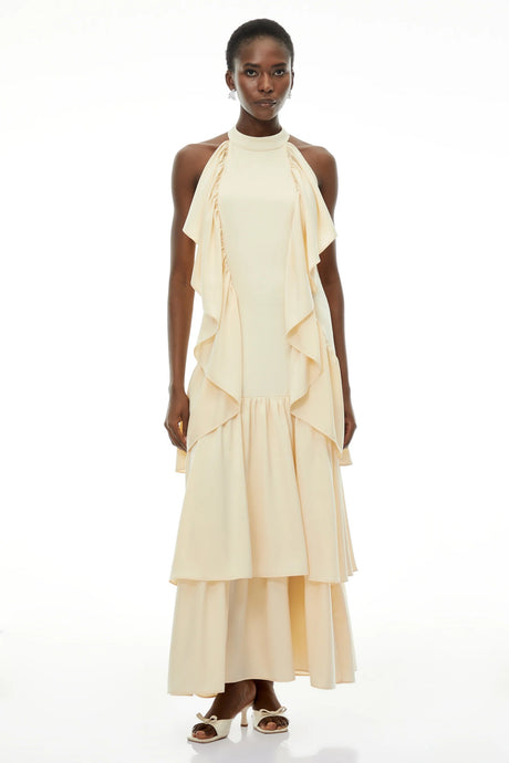 Ambre Yellow Ruched Sleeveless Maxi Dress