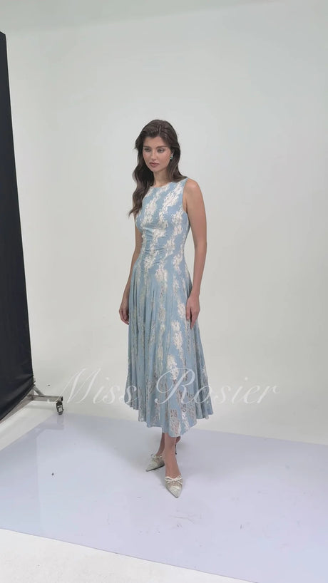 Amelie Blue Color Block Lace Midi Dress