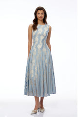 Amelie Blue Color Block Lace Midi Dress