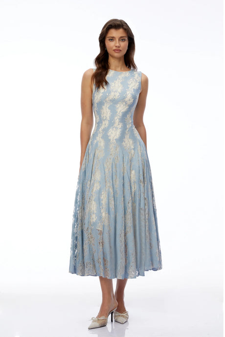 Amelie Blue Color Block Lace Midi Dress