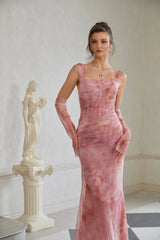 Amélie Pink Ombré Ruched Tulle Maxi Dress Without Gloves