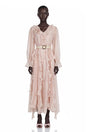 Amélie Pink VNeck Floral Ruffled Maxi Dress With Bell Sleeves