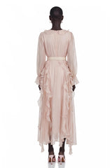 Amélie Pink VNeck Floral Ruffled Maxi Dress With Bell Sleeves