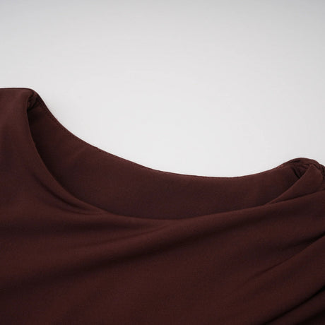 Amore Chocolate Brown One Shoulder Ruched Maxi Dress