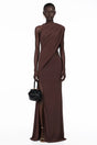 Amore Chocolate Brown One Shoulder Ruched Maxi Dress