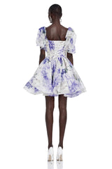 Amy Purple Floral Print Mini Dress with Bow Detail