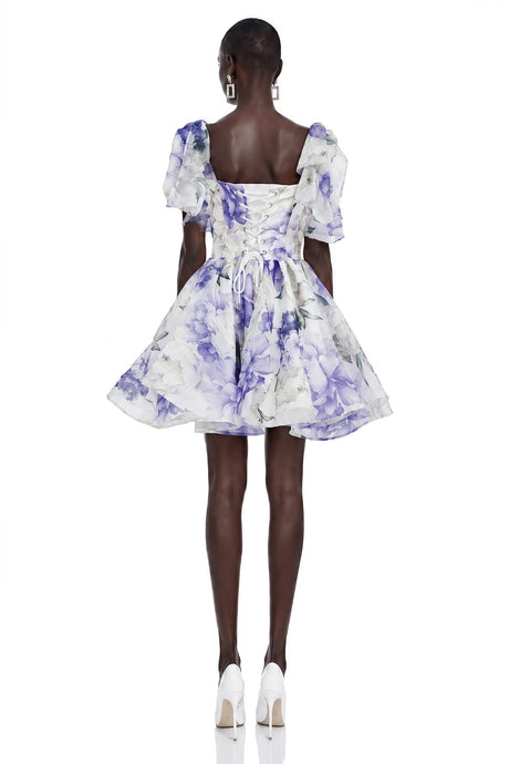 Amy Purple Floral Print Mini Dress with Bow Detail