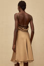 Ananias Khaki Lace Panel Satin Midi Dress