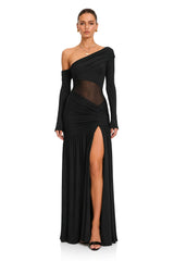 Anastasia Black One Shoulder Gathered Maxi Dress