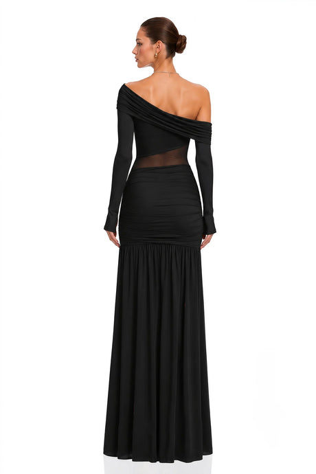 Anastasia Black One Shoulder Gathered Maxi Dress