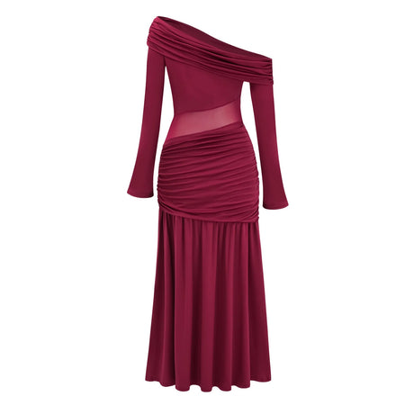 Anastasia Burgundy One Shoulder Gathered Maxi Dress
