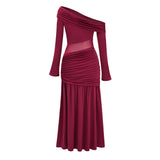 Anastasia Burgundy One Shoulder Gathered Maxi Dress