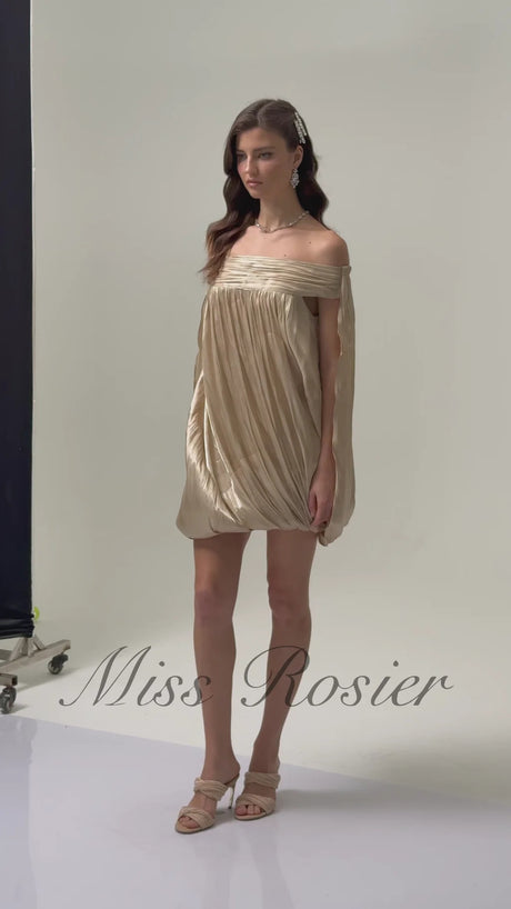 Anastasia Neutral Draped Glossy Mini Dress