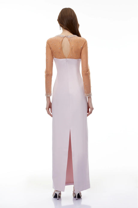 Anastasie Pink Embellished Maxi Dress with Tulle