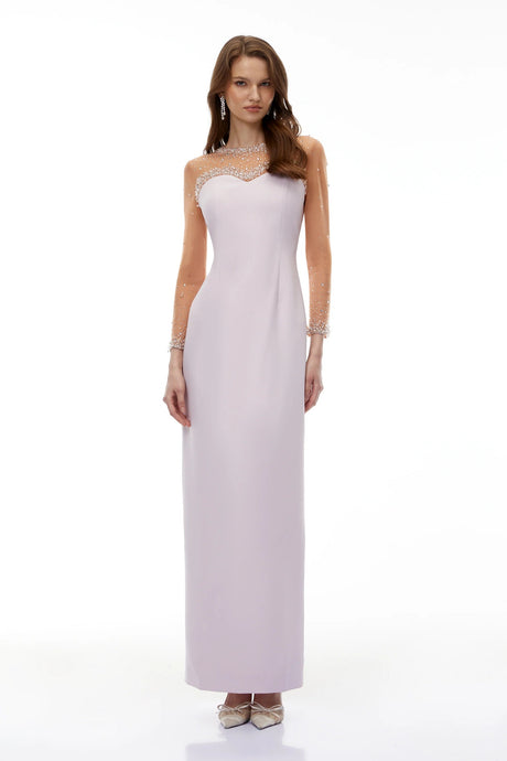 Anastasie Pink Embellished Maxi Dress with Tulle
