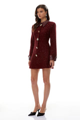 Ancora Red Embellished Tweed Mini Dress