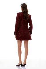 Ancora Red Embellished Tweed Mini Dress