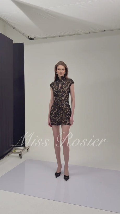 Andrea Black Keyhole Lace Corset Mini Dress