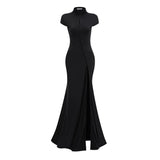 Andrea Black Keyhole Maxi Dress with High Thigh Slit