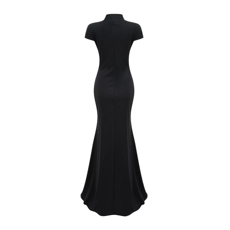 Andrea Black Keyhole Maxi Dress with High Thigh Slit