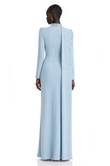 Andreea Blue Cape Maxi Dress with Embellishment