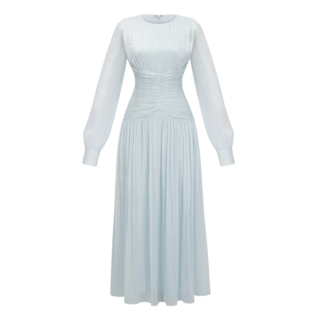 Aneka Green High Neck Glossy Ruched Maxi Dress