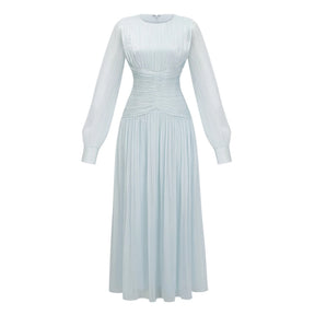 Aneka Green High Neck Glossy Ruched Maxi Dress