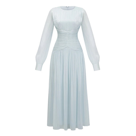 Aneka Green High Neck Glossy Ruched Maxi Dress