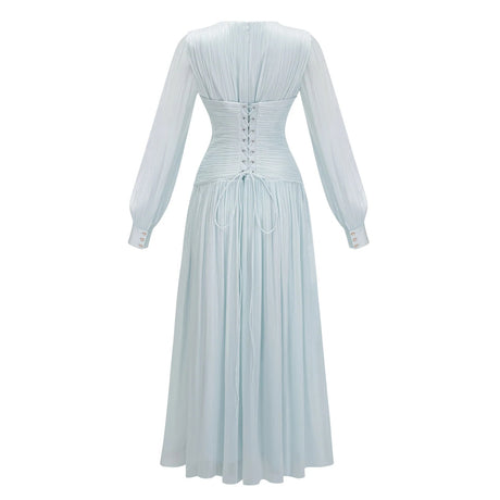 Aneka Green High Neck Glossy Ruched Maxi Dress