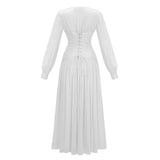 Aneka White High Neck Glossy Ruched Maxi Dress