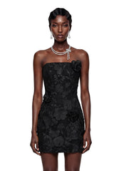 Anette Black Off Shoulder Mini Dress with 3D Petals