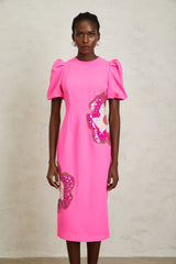 Ángela Pink Embellished Floral Midi Dress