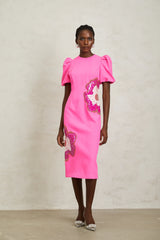 Ángela Pink Embellished Floral Midi Dress