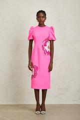 Ángela Pink Embellished Floral Midi Dress