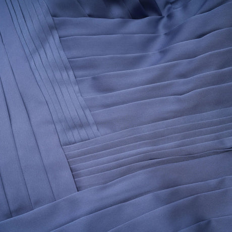 Leslie Blue Diagonal Pleated Gathered Maxi Gown