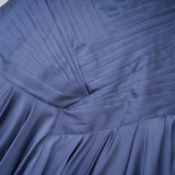 Angelína Blue Diagonal Pleated Gathered Maxi Gown