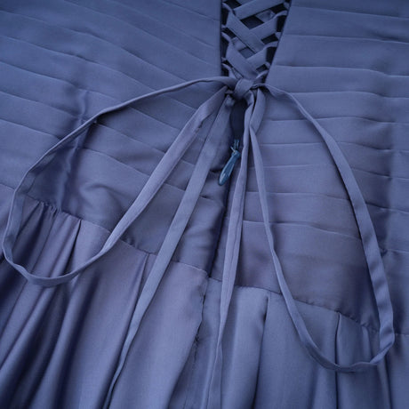 Leslie Blue Diagonal Pleated Gathered Maxi Gown