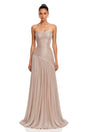 Angelina Champagne Brown Off Shoulder Pleated Maxi Dress