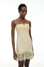 Anjelica Champagne Satin Mini Dress with Lace Panels
