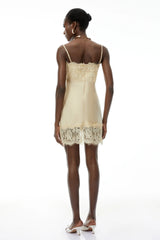 Anjelica Champagne Satin Mini Dress with Lace Panels