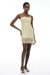 Anjelica Champagne Satin Mini Dress with Lace Panels