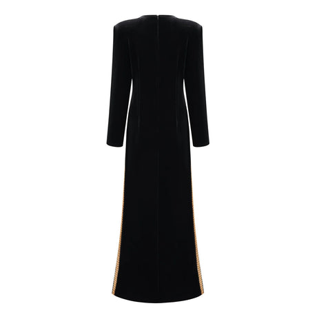 Riley Maxi Dress Black Crystal Embellished Front Slit