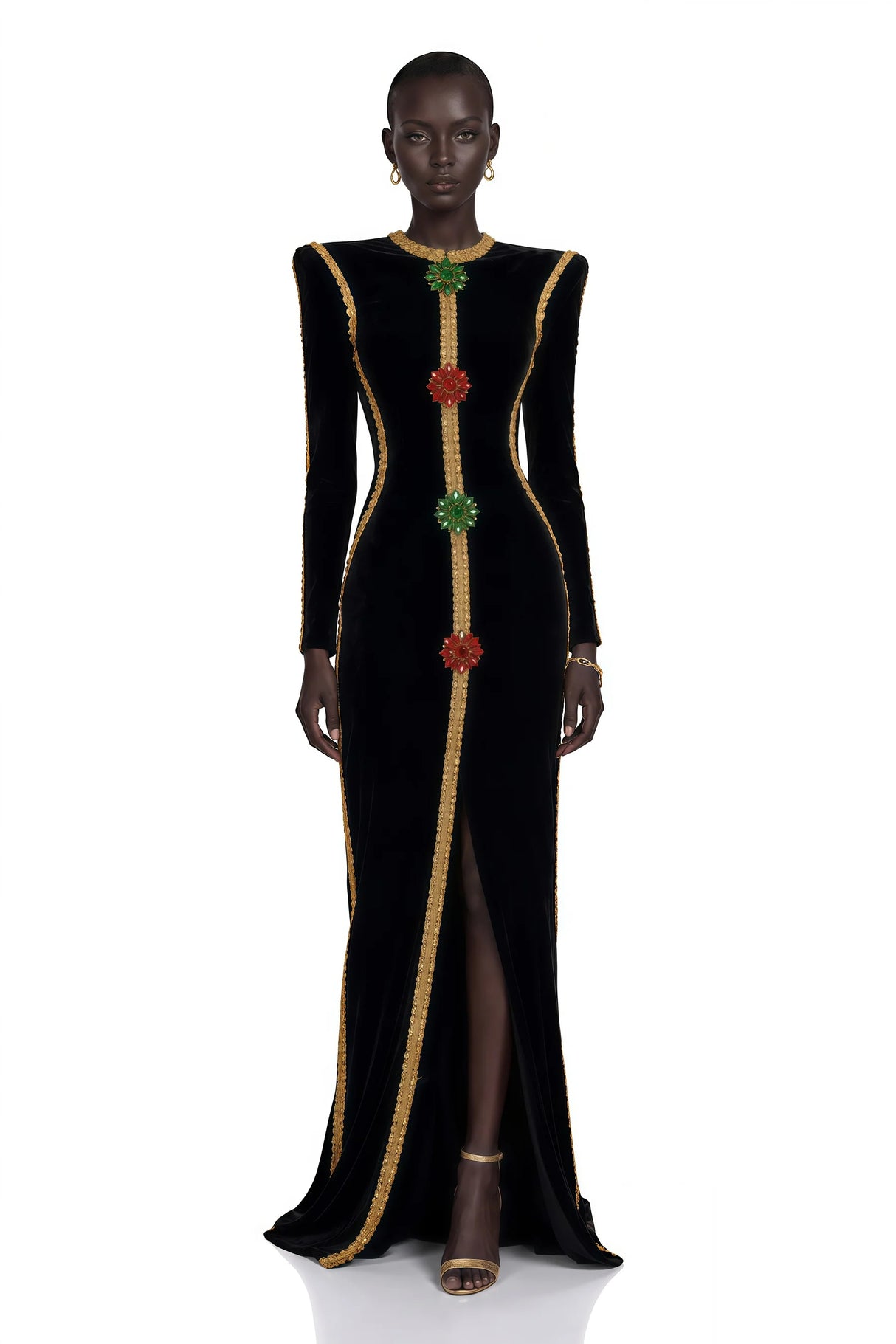 Anna Black Crystal Embellished Front Slit Maxi Dress